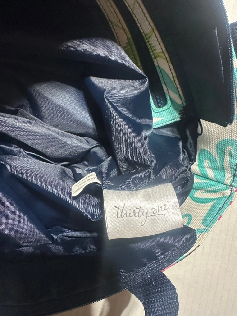 Set of 2 thirty-one Floral Canvas Tote w Matching Accessory Navy, Pink & Teal